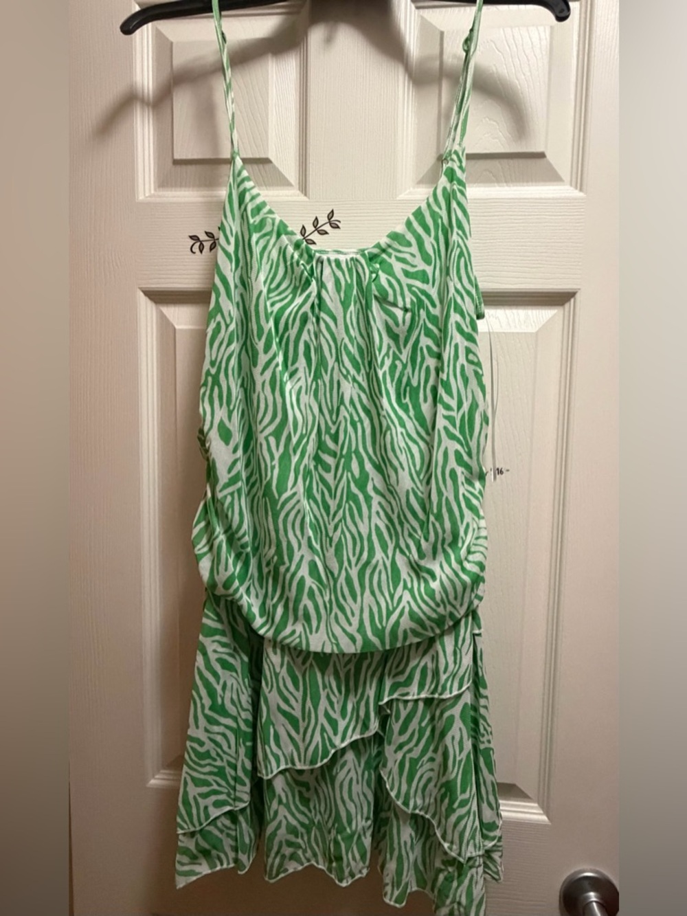 NWOT Diane Von Furstenberg Green and White Zebra-Print Slip Dress